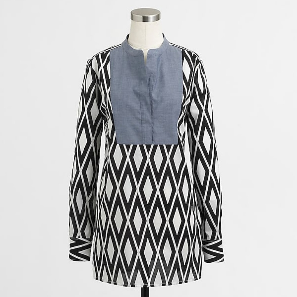 J. Crew | Printed Tunic with Solid Bib